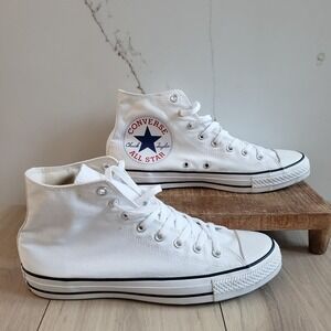 Converse White High Top All Star Sneakers with Navy Red Logo